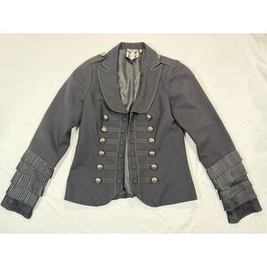 Twelve by Twelve LA Black Military Jacket Silver Button Pleated Cuff Band Blazer